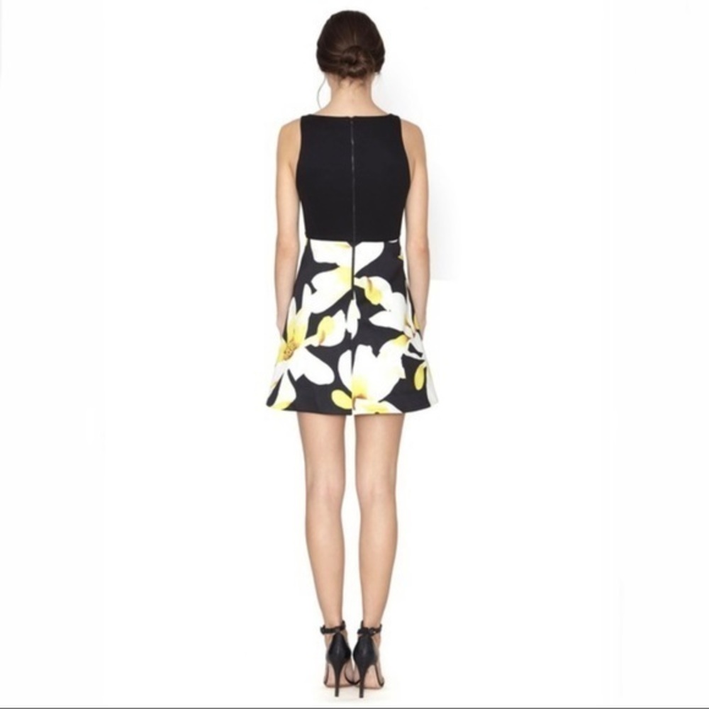 ALICE + OLIVIA KOURTNEY Sleeveless Box Pleated Combo Lined Dress Black /Floral 2 - Picture 3 of 15